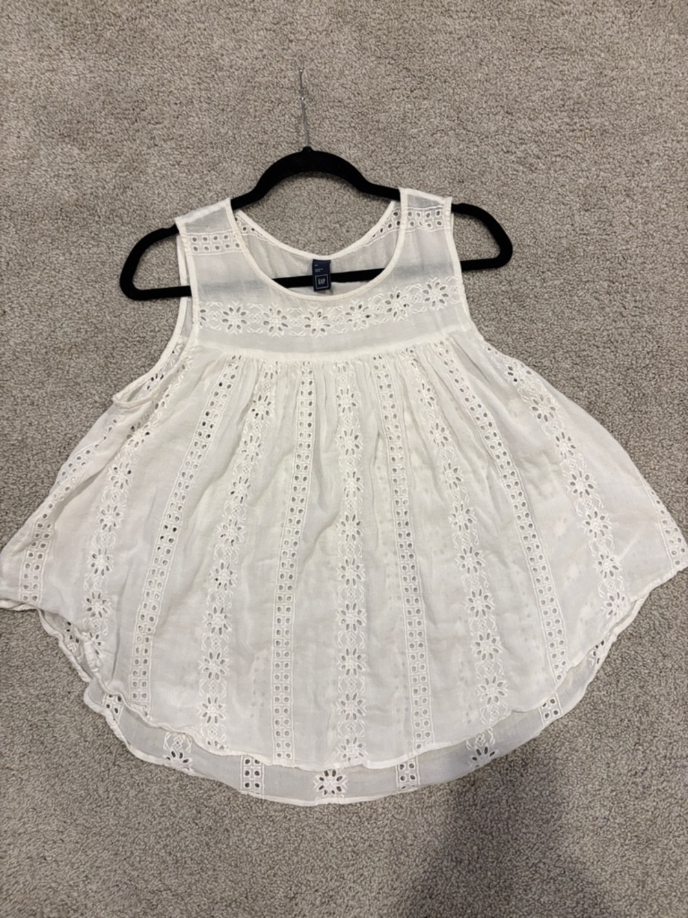 White Eyelet Sleeveless Youth Top - Elegant Summer Blouse - Picture 2 of 11